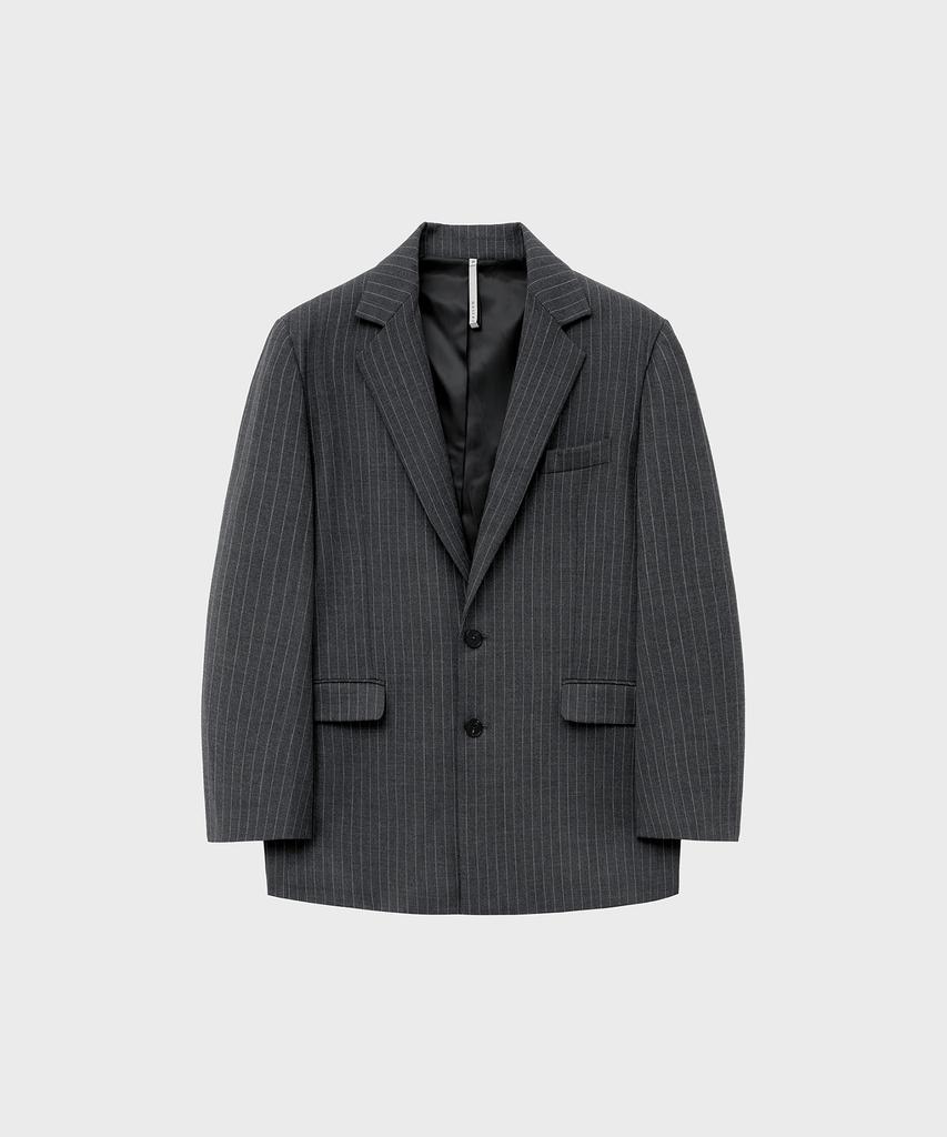 Noirer Wool Striped Tailored Jacket (Grey)