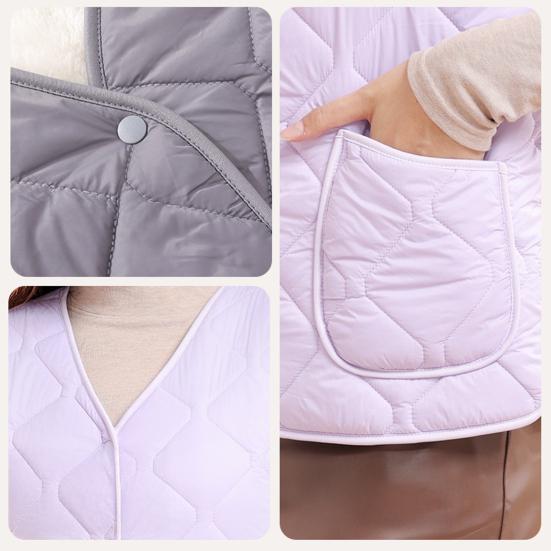 Dámská zimní vesta V-výstřih bez rukávů jednoradové zapínání vesta kabát s kapsami jednobarevný zesílený sametová podšívka vesta kabát