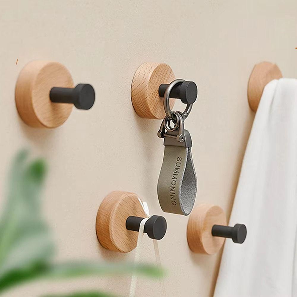 Wall Mounted Solid Wood Hook Round Design Coat Hook Clothes Hanger Single Hook Entrance