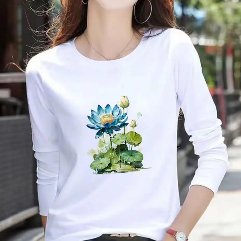 Women's Casual Heart Letter Print Long Sleeve Round Neck T-shirt for Spring & Autumn