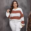 Top Women's Woven Sweater European and American Large Size Women's Clothing Style Contrast Color Striped Intercolor Pullover Sweater 200778