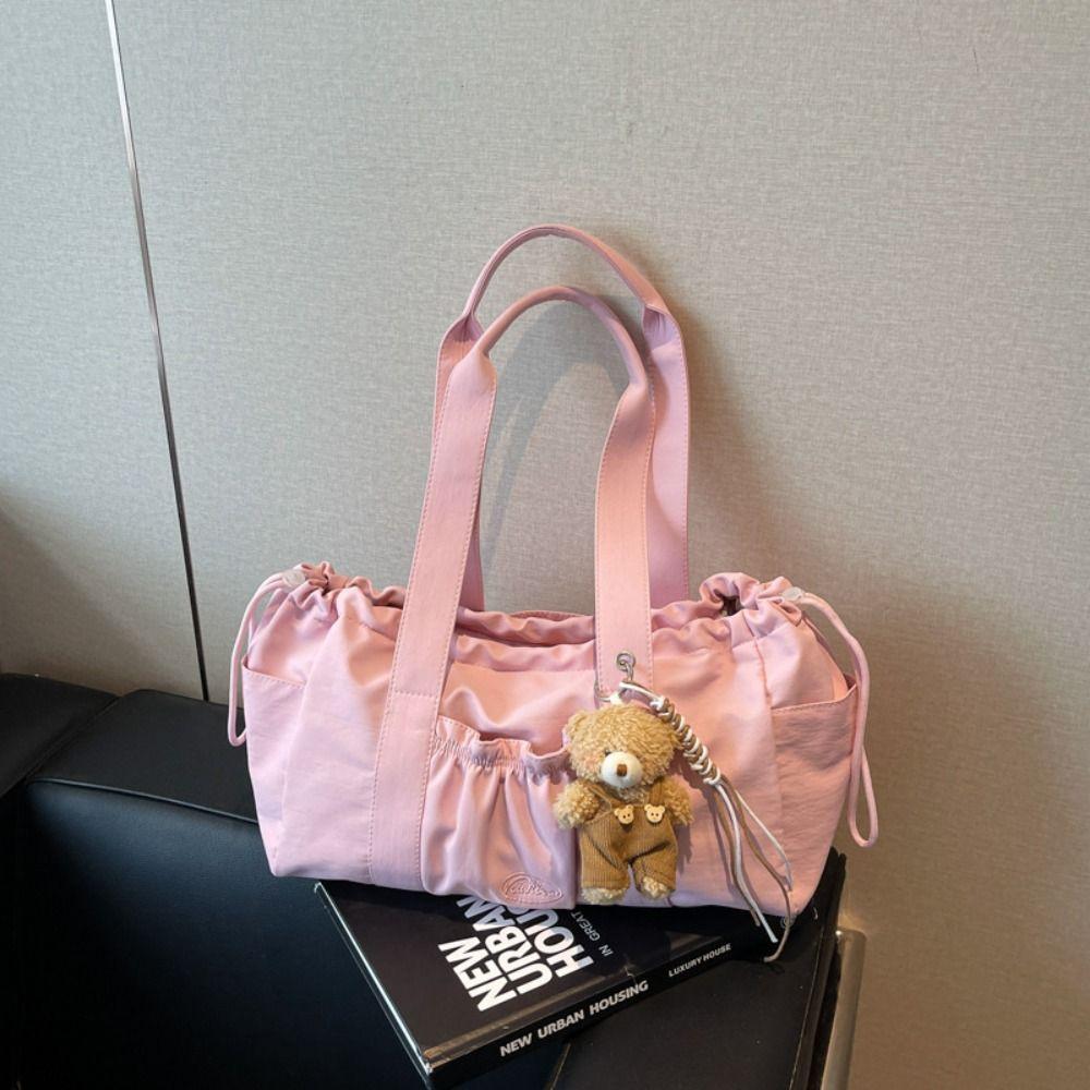 Sweet Drawstring Tote Bag Large Capacity Lightweight Handbag Nylon Shoulder Bag  Office Worker