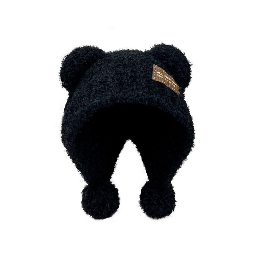 Fluffy Knitted Cap Wool Balaclava Hat Leisure Little Bear Ears Hat Female/Girls