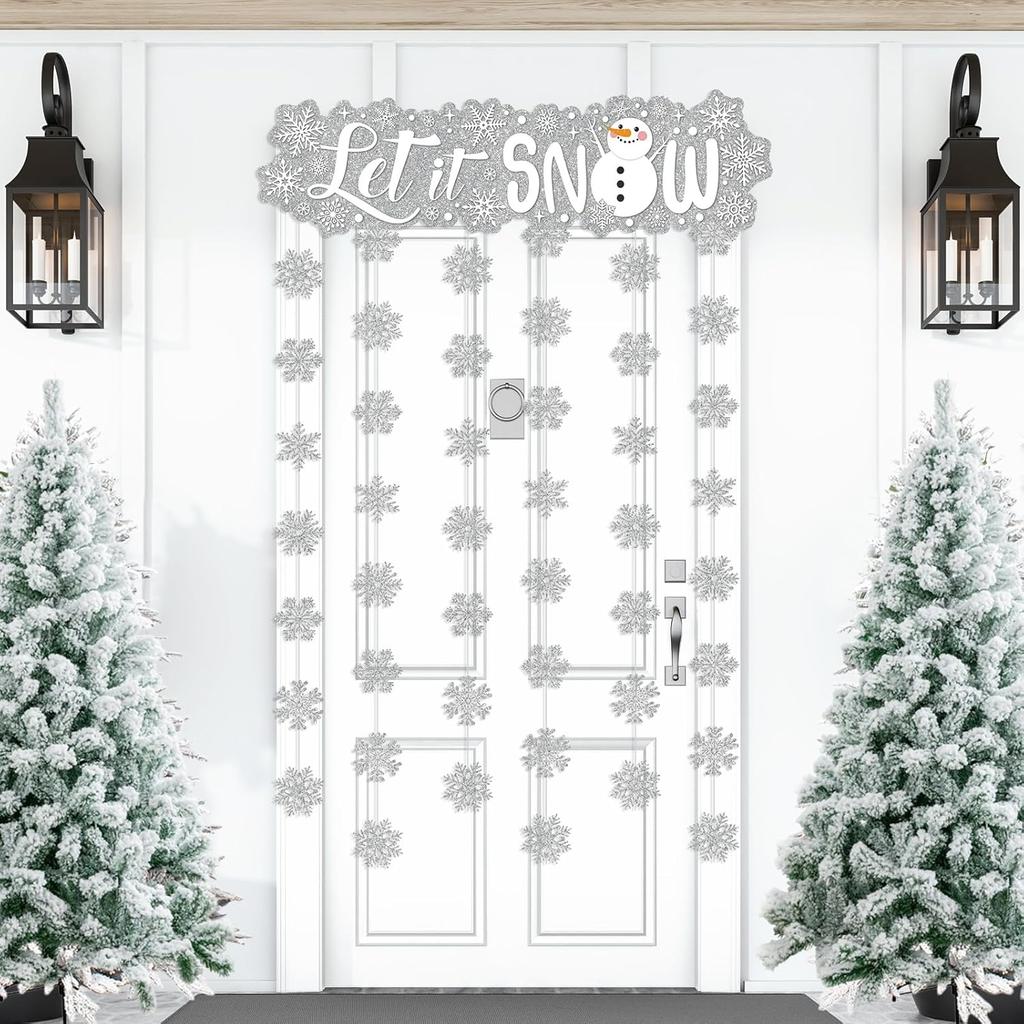 Blosssound Let It Snow Winter Door Decorations Snowflake Wonderland Doorway Curtain Let It Snow Sign with Snowflake Hanging Door Streamers Holiday