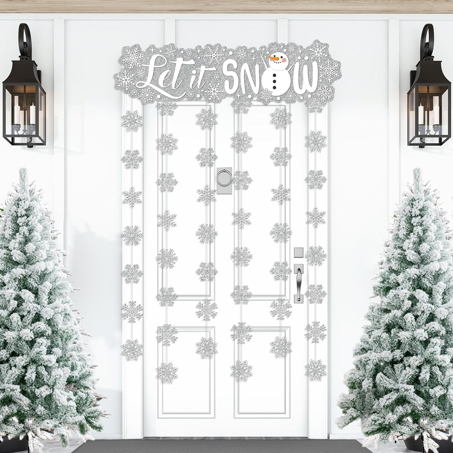 Blosssound Let It Snow Winter Door Decorations Snowflake Wonderland Doorway Curtain Let It Snow Sign with Snowflake Hanging Door Streamers Holiday Sliver