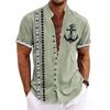 Men Ethnic Front Print Stand Collar Short Sleeve Loose Casual Linen Shirt