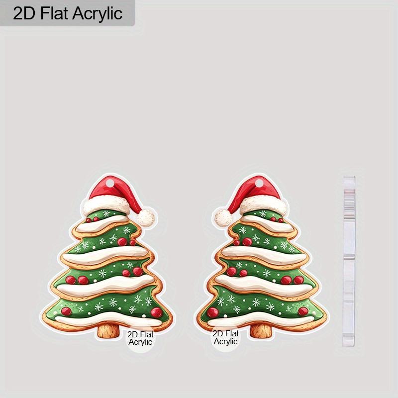 2D Flat Christmas Tree Christmas Hat Dangle Earrings, Lightweight Acrylic Material,  Ideal for Party Gifts, Jewelry, and Christmas Gifts.