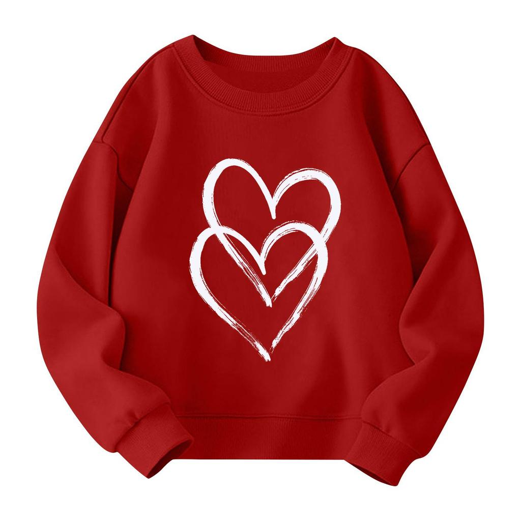 Girls Round Neck Pullovers For Kids Printed Baby Tops Valentine's Day