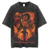 Eren Jager Attack on Titan Summer Streetwear Washed T-Shirt Anime Graphic Print TShirt Men Harajuku Cotton Oversize Vintage Tee