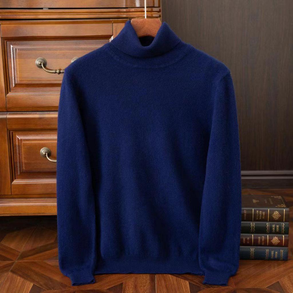 Men's Round Neck Pure Wool Pullover Sweater – Solid Color Knit Base Layer