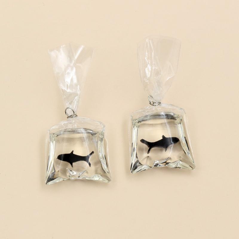 10pcs 50x23mm Transparent Water Bag Fish Resin Charms Funny Ocean Coral Goldfish Pendant For Earring Keychain DIY Jewelry Make