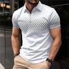 Summer New Men's Short Sleeved Lapel Polo Shirt Square Printed Zipper Casual