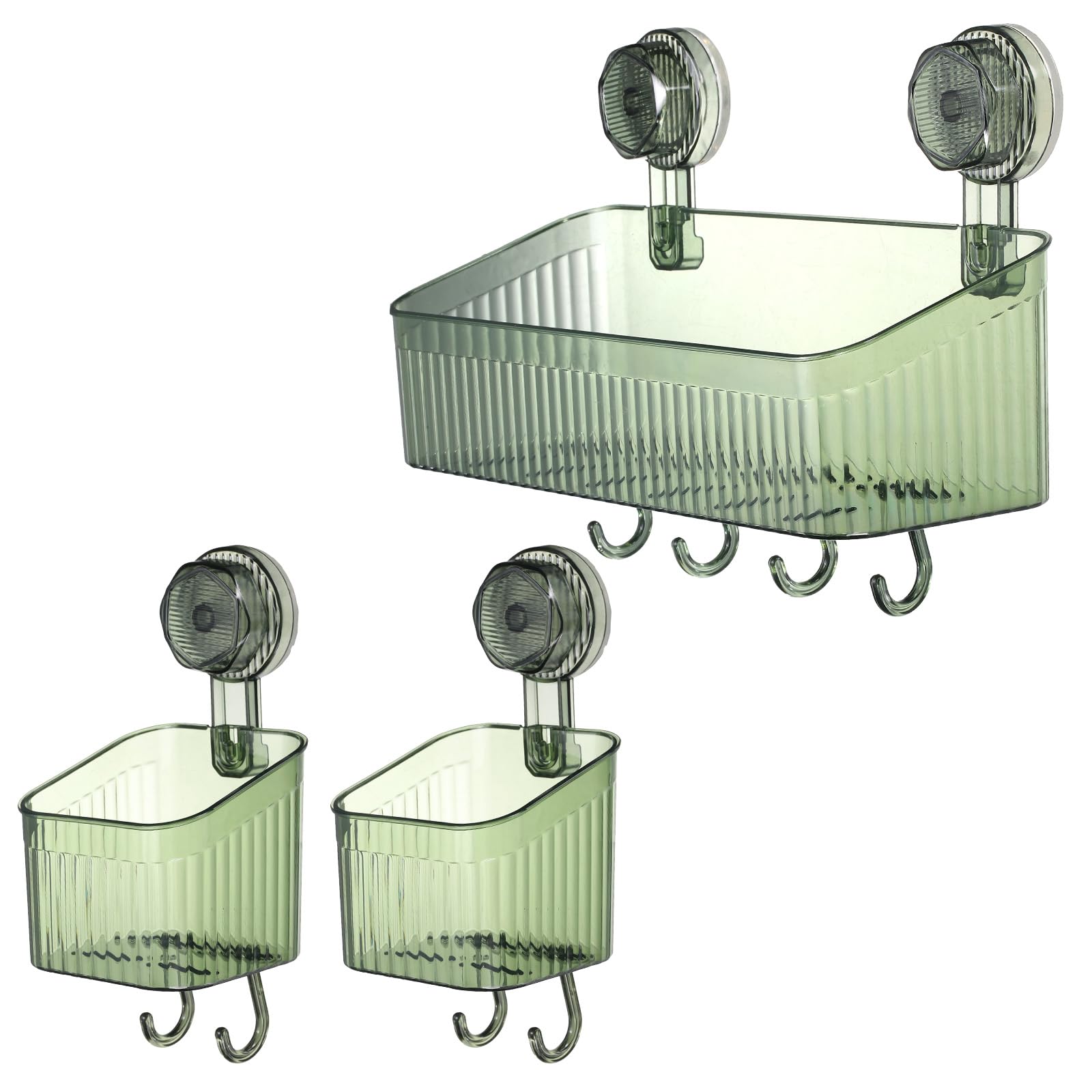 

uxcell Suction Cup Shower Caddy with Hooks, 3-Pack, Suction Cup Shower Organizer Shelf, Wall-Mounted Dispenser Rack, Storage Shelf for Bathroom and Ki