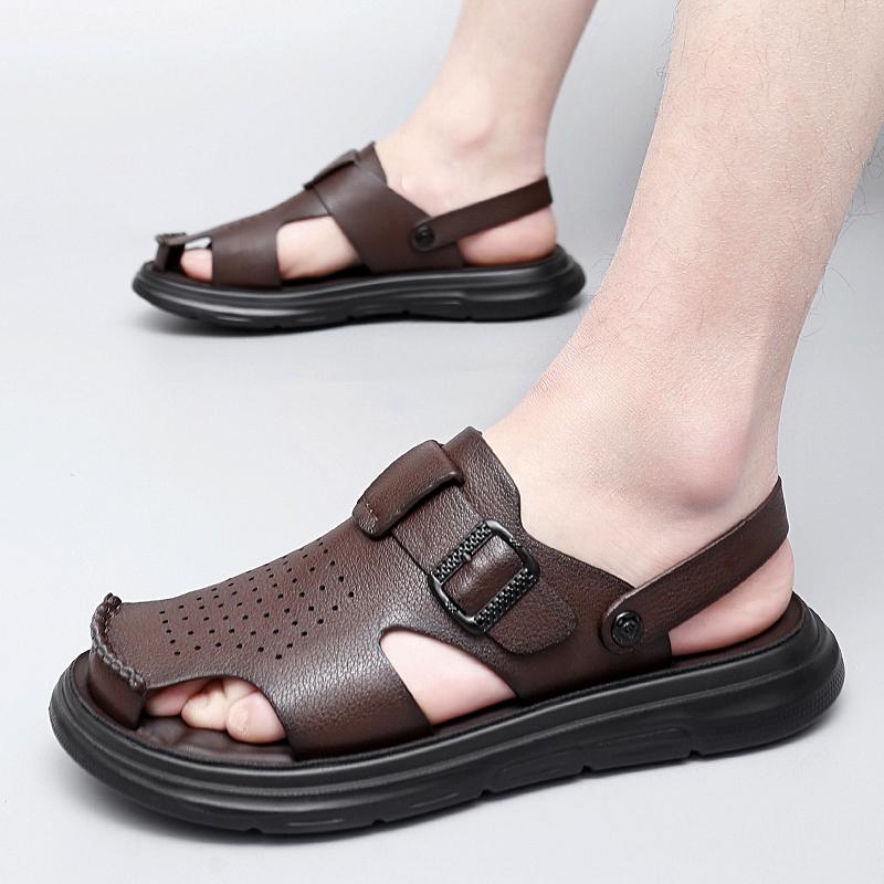 Fashion Men's sandals Classic retro business style Dress up party  Daily office Leisure Outdoor Breathable shoes Black Brown Beach