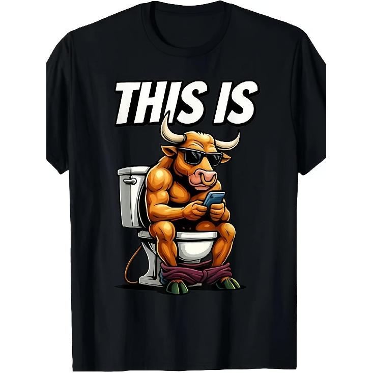 Funny T-shirt with the satirical graphic  Cow on the toilet, this is cow poop.  Vintage Humorous Unisex T-Shirt, Cow Design, Comfortable Casual Men s S чёрный