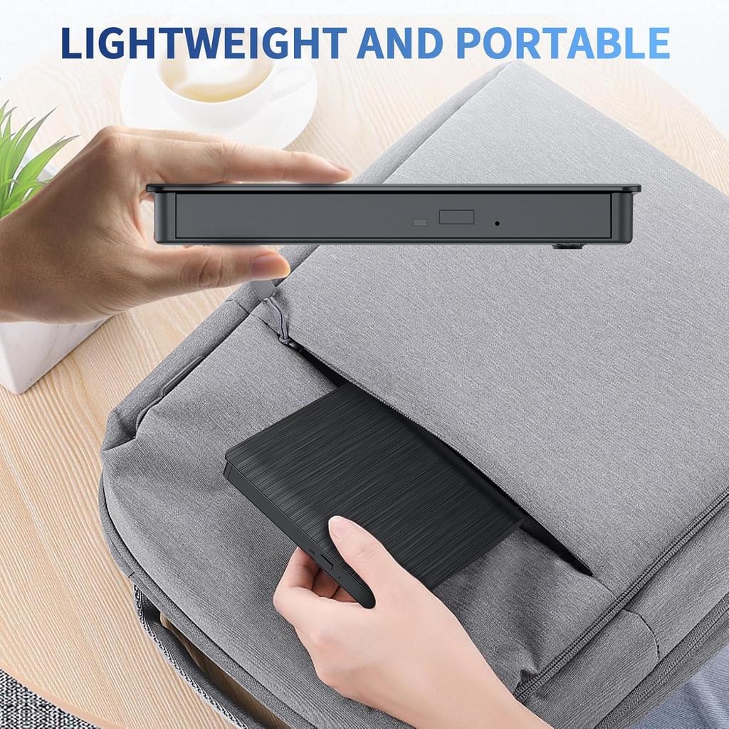 External Blu-ray Drive, USB 3.0 & USB-C BD Reader, DVD/CD Burner–Portable Blu-ray Player with 3D Playback for Laptop PC Desktop