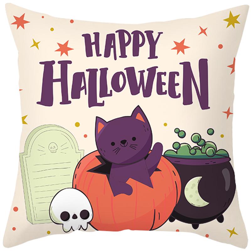Halloween Theme Horror Pumpkin Bat Print Pattern Cushion Cover Home Living Room Sofa Decoration Square Throw Pillow Cover