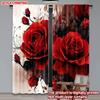2D Flat Printing 2pcs Happy Valentine's Day Party Window Curtains Red Roses. Digital Printed Polyester Drapes Festive Curtains