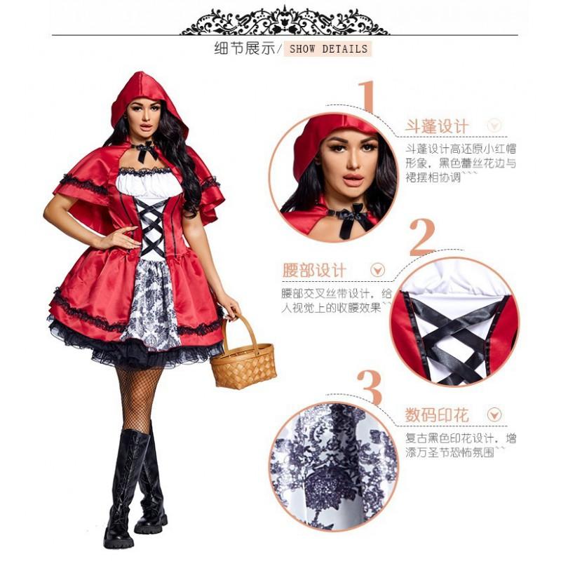 Halloween Kostüm Rotkäppchen Set Kurzer Umhang Kleid Party Cosplay Bühnen Outfit
