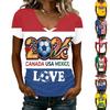Women's V Neck Lightweight Short Sleeve Top Soccer Inspired Print Casual Summer Shirt for Canada USA Mexico Fans