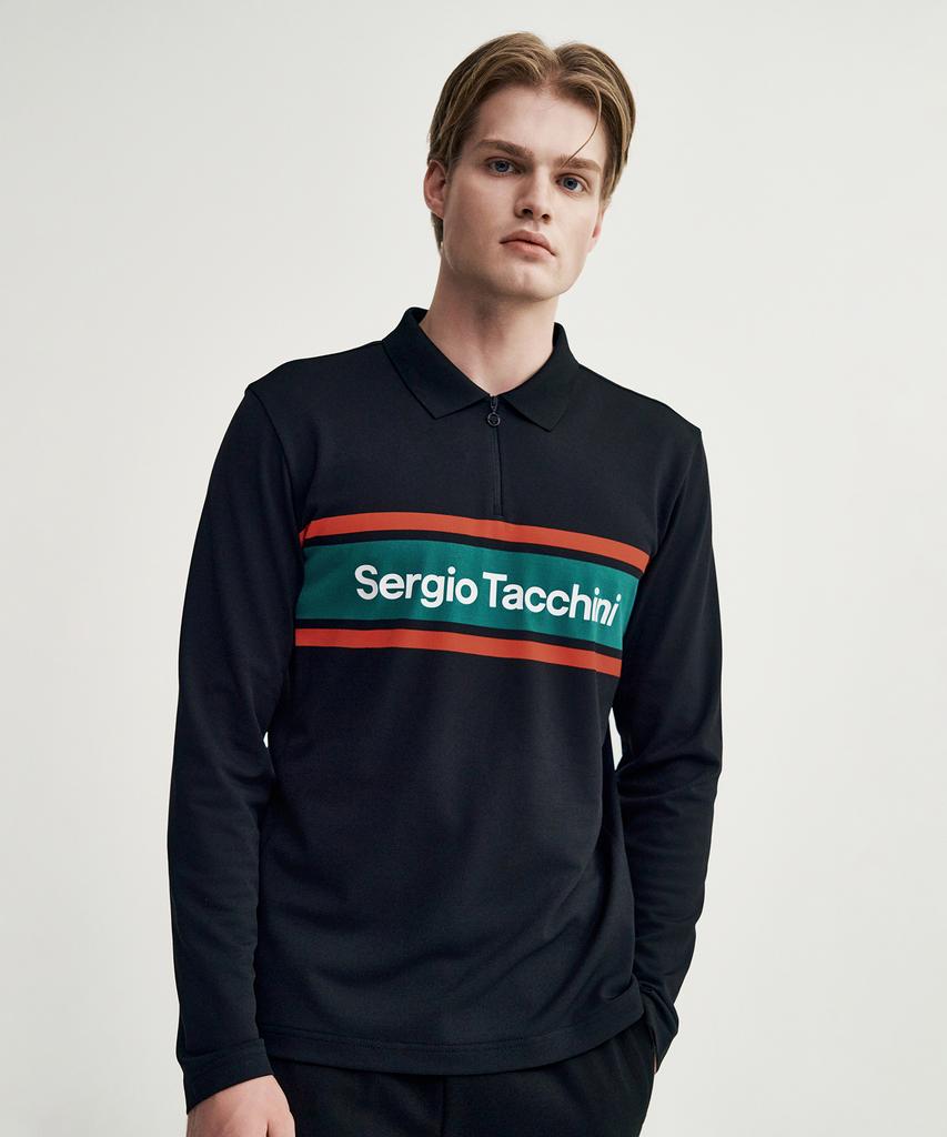 SERGIO TACCHINI M Flag Pique Zippered Long Sleeve Polo