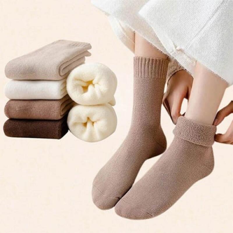 Warm and cozy fleece terry winter socks Terry socks (beige)