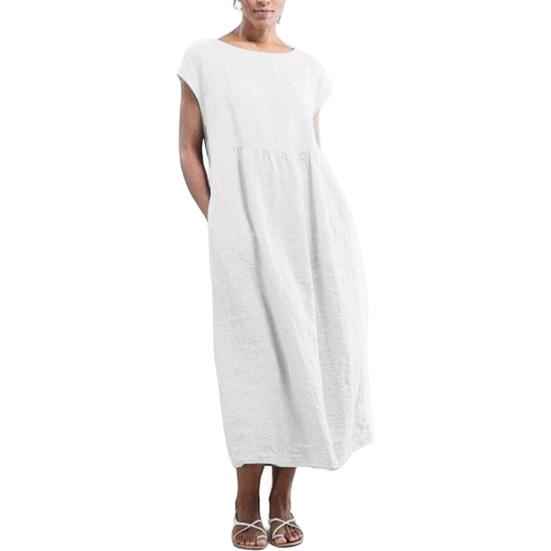 Casual Women Summer Solid Color Short Sleeve Baggy Beach Shift Kaftan Midi Dress