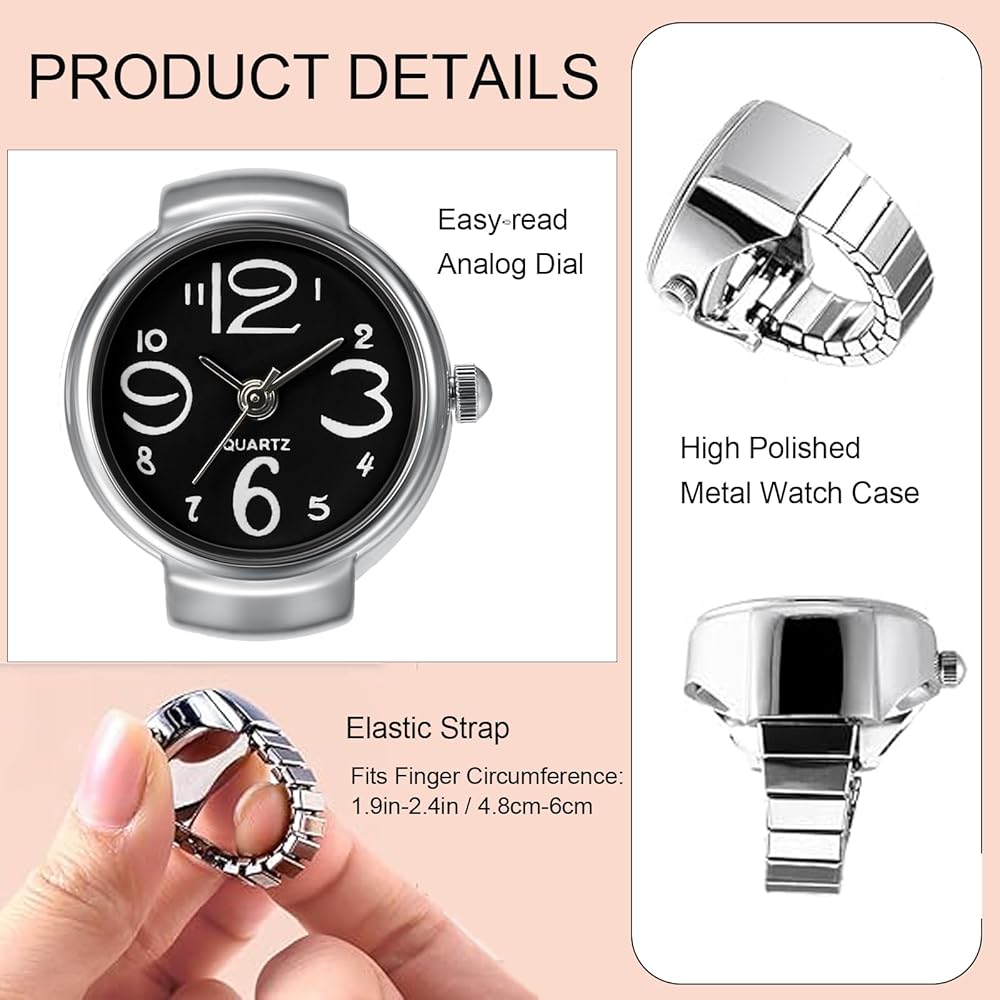 Stainless Steel Analog Quartz Watch Ring Waterproof Free Size Business Casual Fashion Accessory