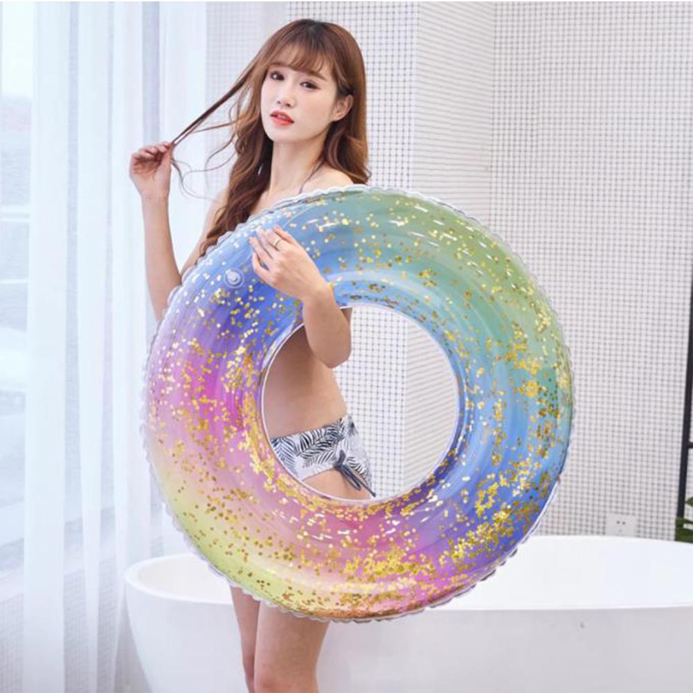 Rainbow Sequin Swimming Rings Pool Float Thickened Inflatable Water Toys For Beach Lake Pool