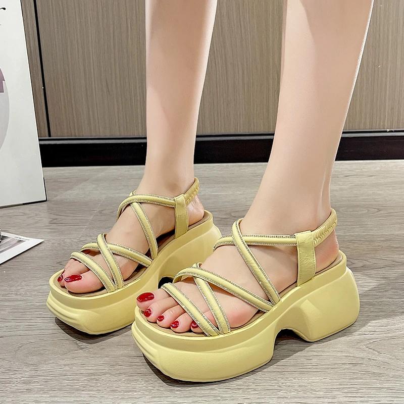 Fashion 8CM Cross Strap Wedge Heel Sandals Woman Summer Bling Chunky Platform Slingbacks Women Slippers Thick Bottom Slides Flip Flops