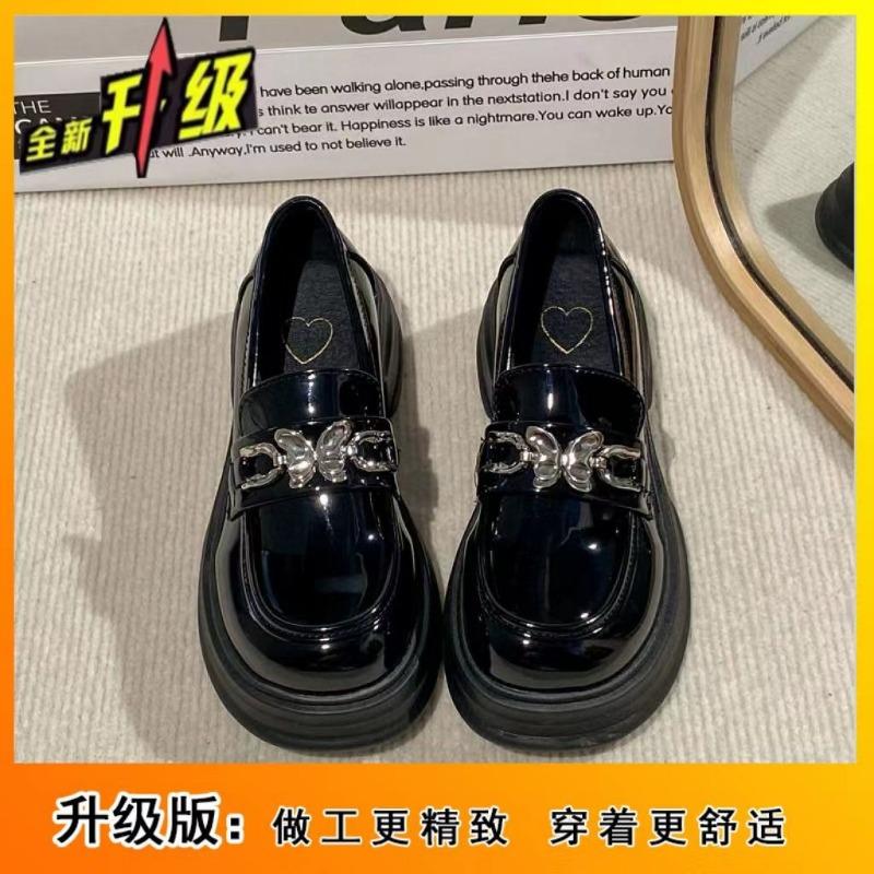 Commuter Women's New Summer One-pedal Single Shoes, Black Versatile Muffin Small Leather Shoes