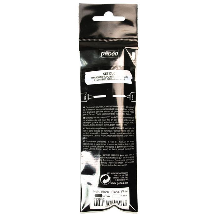 Marqueurs Peinture à l'huile - 4Artist Marker Pébéo - Blanc et Noir - 4 mm - 2 pcs