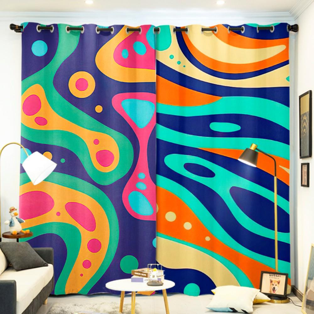2Panels Colored Pigment Abstract Curtains Geometric Pattern Curtains for Bedroom Living Room Kitchen Window Blinds Cortinas