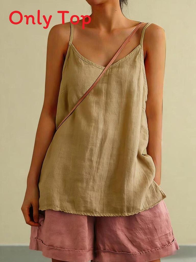 Cotton Linen Sleeveless Tank Top For Women Summer Casual Breathable Fashionable