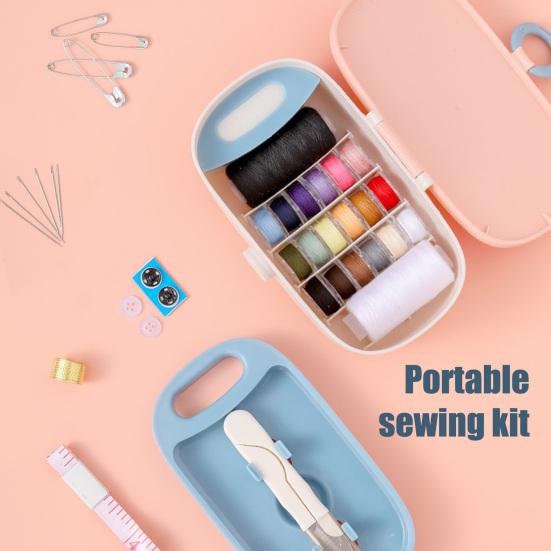 Multi-Function Sewing Kit with Case Portable Thread Needle Set Includes Needles Threads Scissors Buttons Compact Organizer for Travel Home Repairs