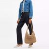 Coach Brooklyn 34 Magnetic Closure Straw And Calfskin Shoulder Bag Large Women Shoulder Bag Light-Brown CDZ38-B4NA