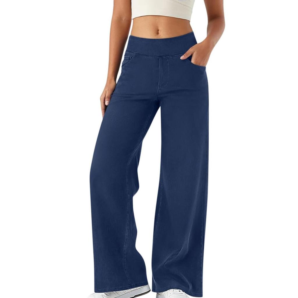 Women High Waisted Wide Leg Jeans Stretch Jeans Wide Straight Leg Stretchy Baggy Fashion Loose Denim Pants Summer