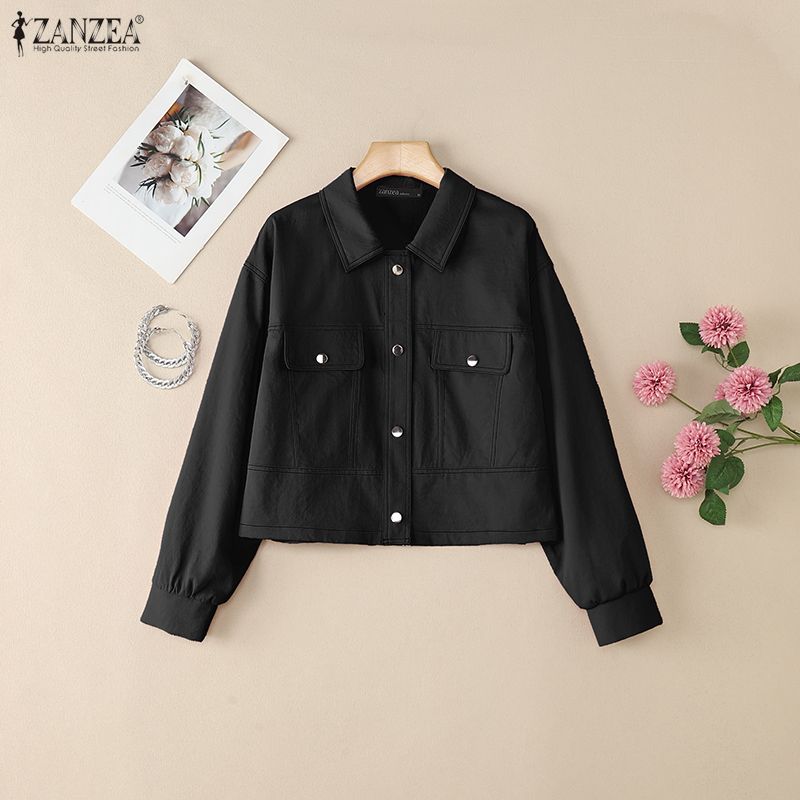 ZANZEA Kvinner Casual Turn Down Krage Løs Langermet Bluse