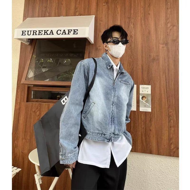 Men's Loose Denim Jacket - Spring/Autumn 2025, Trendy Casual Wear, High-End Feel