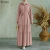 Women Casual Turn Down Collar Solid Color Long Sleeve Loose Dress