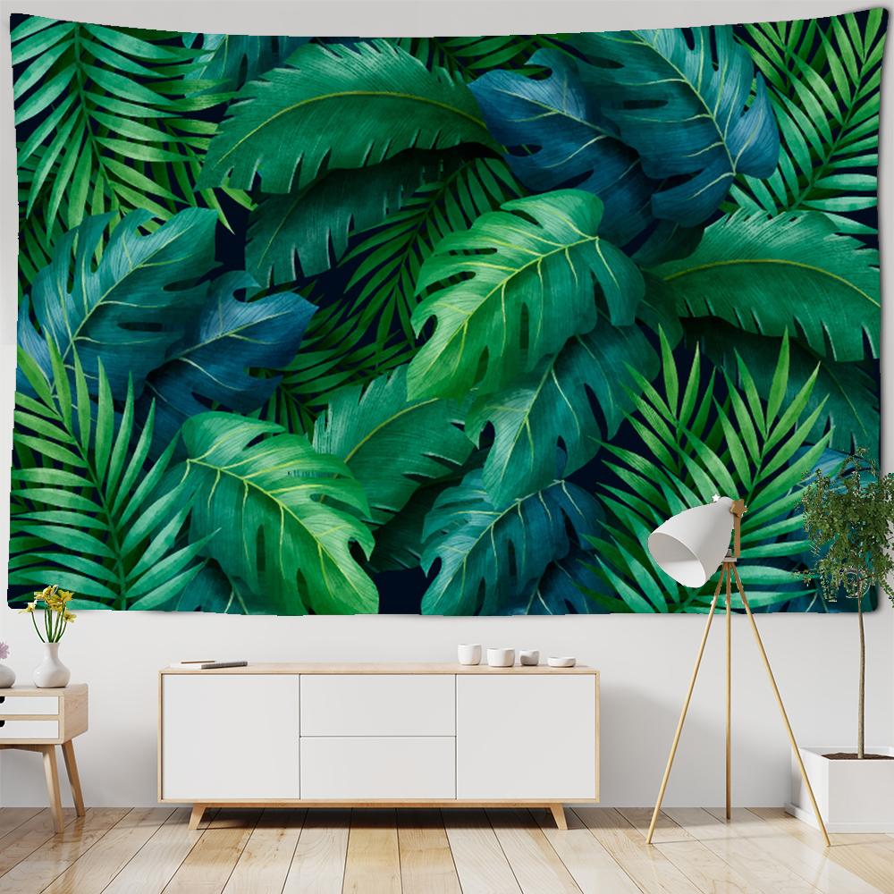 Tapestrie Botanică Verde Frunze de Palmier Plante de Pădure Tropicală din Asia de Sud-Est Tapiserie de Agățat pe Perete Pânză de Perete