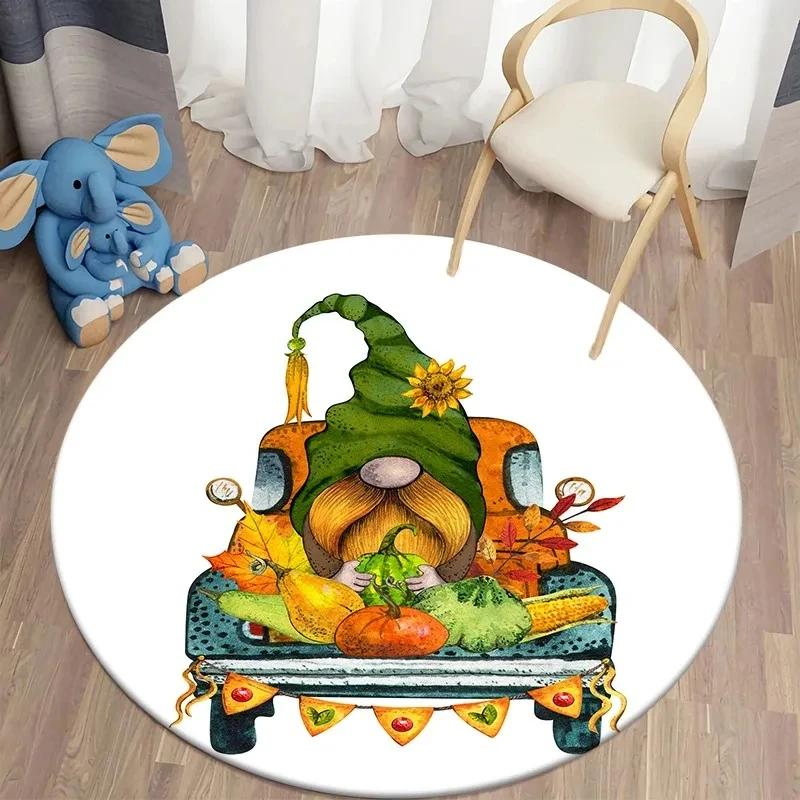 Fall Pumpkin Round Rug for Bedroom Thanksgiving Decor Circle Non Slip Carpet Maple Leaves Floor Mat for Bath Living Room Kitchen