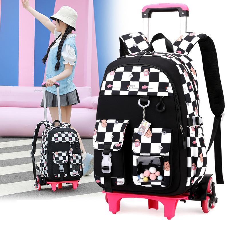 Zaino Scolastico per Bambini Zaino Cartone Animato per Studenti con Ruote Borsa Porta Libri Carina Zaino Scolastico su Ruote per Bambine Bambini Zaini con Ruote
