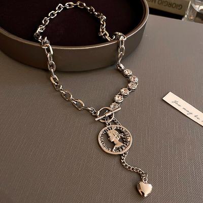 New Fashion Silver Plated Round Portrait Pendant Chain Necklace For Women Girl Temperament Jewelry Party Ins Gift