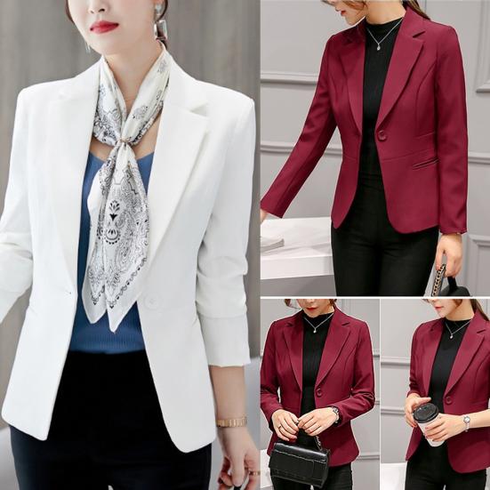 Women One Button Solid Color Lapel Long Sleeve Slim Blazer Coat Suit