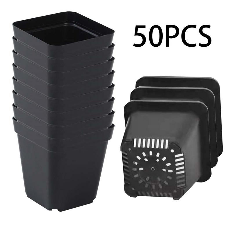 50pcs Starter Pots Plant Nursery Pots Seed Starting Pots Plastic Flower Plant Container Seedling Cups Square Black Seedling Pots