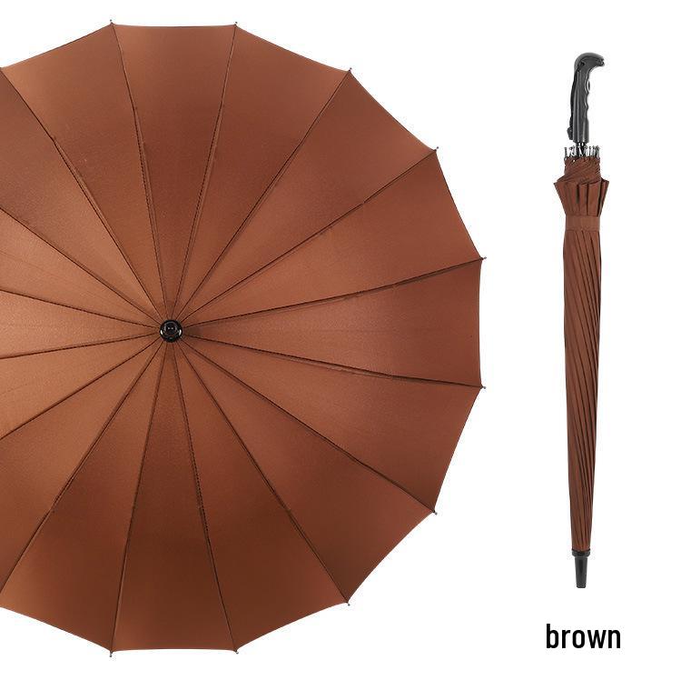 16-Rib Large Windproof Umbrella - Double Person, Auto Open, Reinforced Straight Handle, Custom Logo Business Umbrella