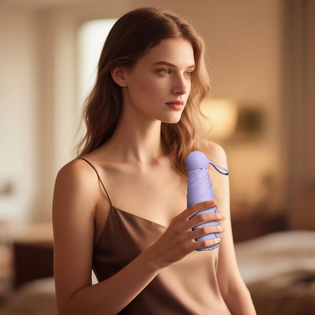 Umbrelă Portabilă cu 5 Pliuri, Umbrelă pentru Soare și Ploaie, Umbrelă de Soare, Umbrelă Capsulă Pliabilă din Plastic Negru