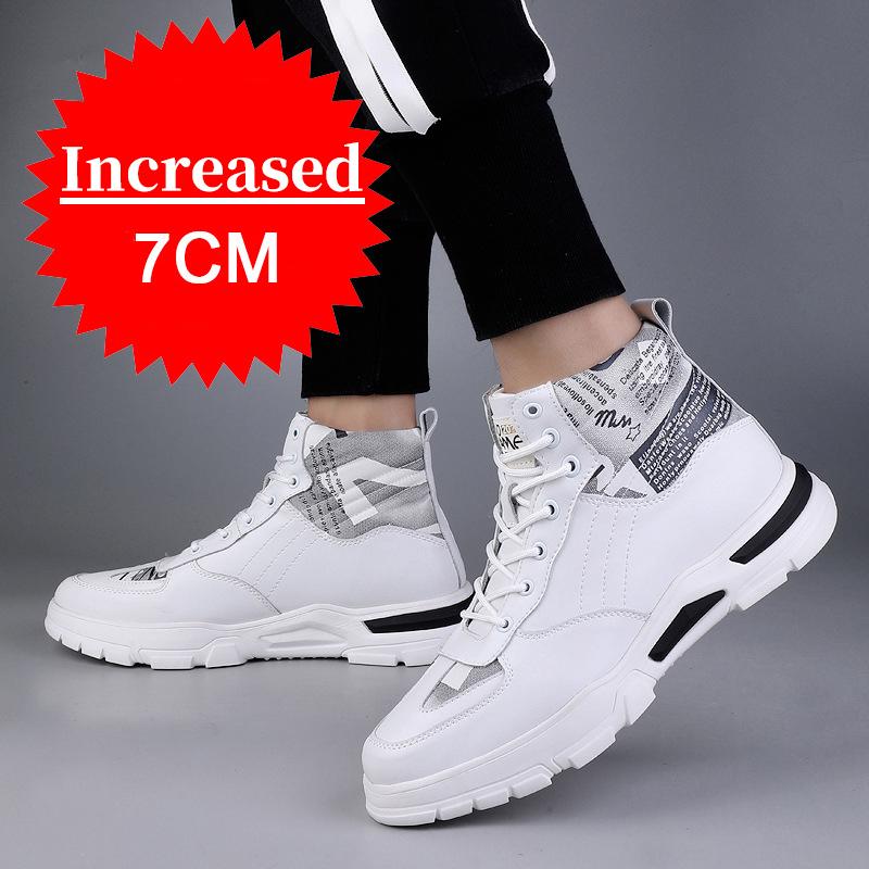 Neue Mode für Männer Stiefel Aufzug Schuhe Unsichtbare Heels 7CM Höhe Zunehmende Schuhe Mann Leder Stiefeletten Männlichen Weißen Größeren Schuhe