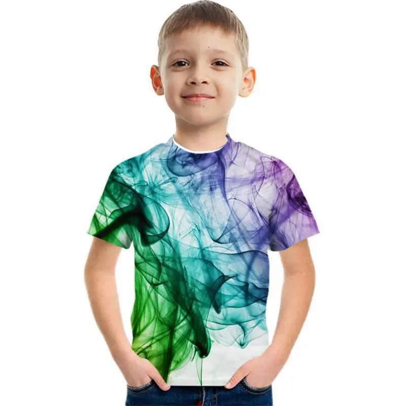 Καλοκαιρινή Μπλούζα με Στρογγυλή Λαιμόκοψη με 3D Γεωμετρικό Γκράφιτι Μοδάτη Καθημερινή Κοντομάνικη Παιδική Μπλούζα για Αγόρι